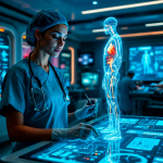 Clinician using a holographic 3D patient view powered by IoMT and AI - illustrating the future of connected healthcare innovation.